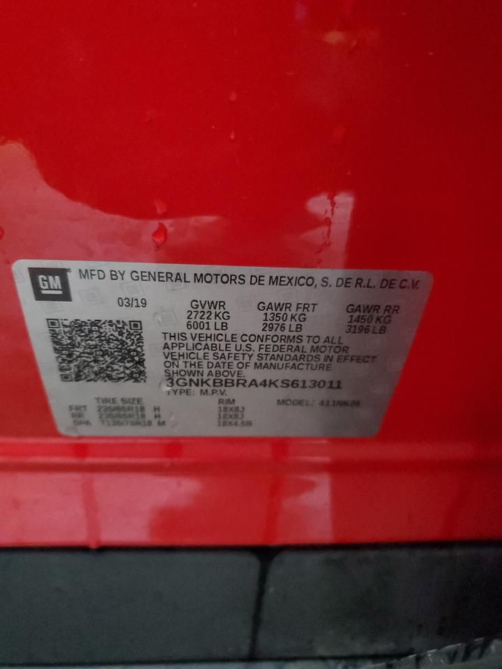 2019 Chevrolet Blazer 1Lt VIN: 3GNKBBRA4KS613011 Lot: 93226255