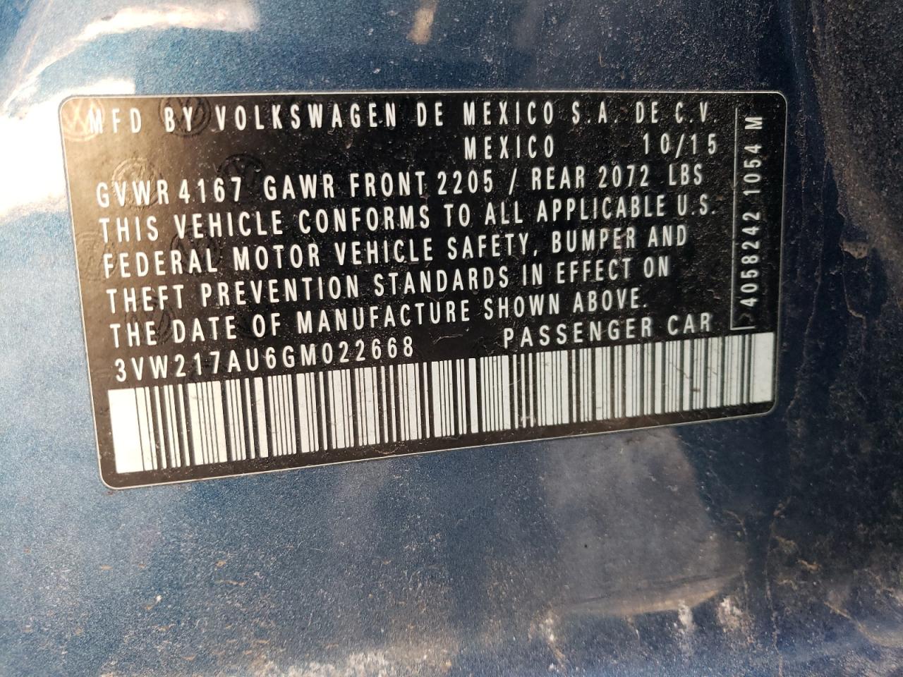 2016 Volkswagen Golf S/Se VIN: 3VW217AU6GM022668 Lot: 93533305