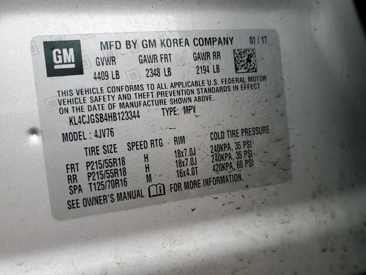 2017 Buick Encore Essence VIN: KL4CJGSB4HB123344 Lot: 92580585