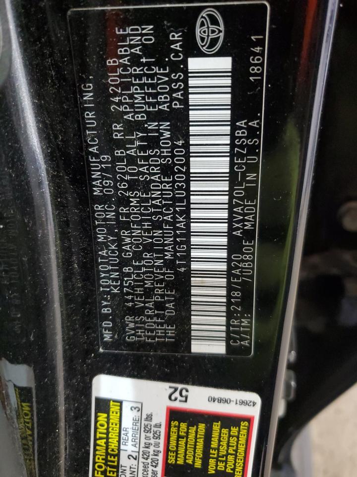 2020 Toyota Camry Se VIN: 4T1G11AK1LU302004 Lot: 93588495