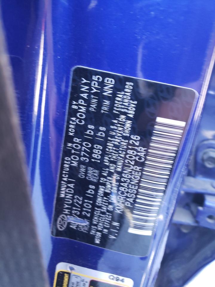 2022 Hyundai Venue Sel VIN: KMHRC8A36NU208126 Lot: 91856095