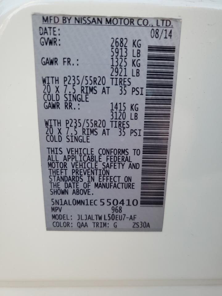 2014 Infiniti Qx60 VIN: 5N1AL0MN1EC550410 Lot: 91932085