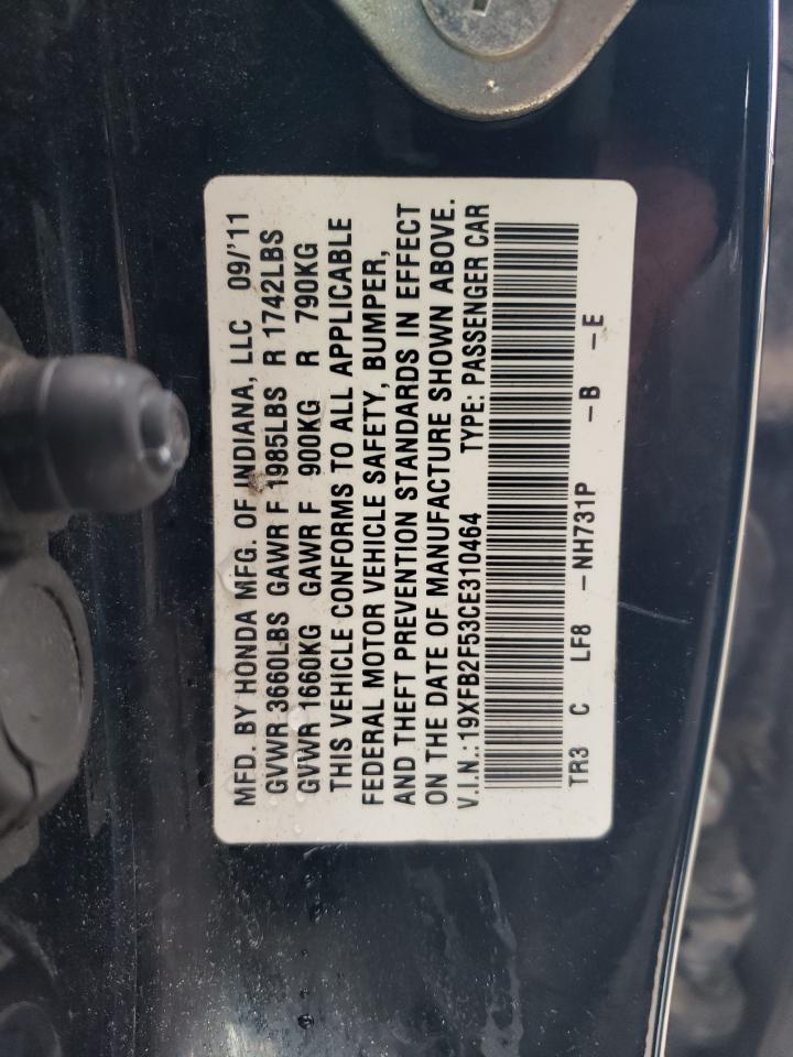 2012 Honda Civic Lx VIN: 19XFB2F53CE310464 Lot: 91138245