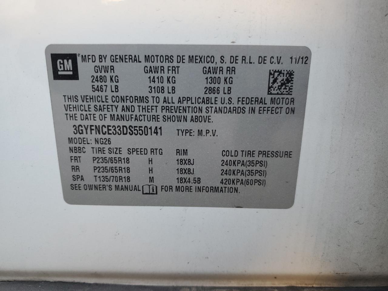 2013 Cadillac Srx Luxury Collection VIN: 3GYFNCE33DS550141 Lot: 91599695