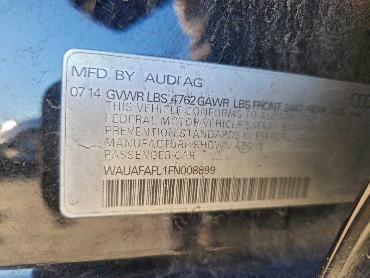 2015 Audi A4 Premium VIN: WAUAFAFL1FN008899 Lot: 92932755