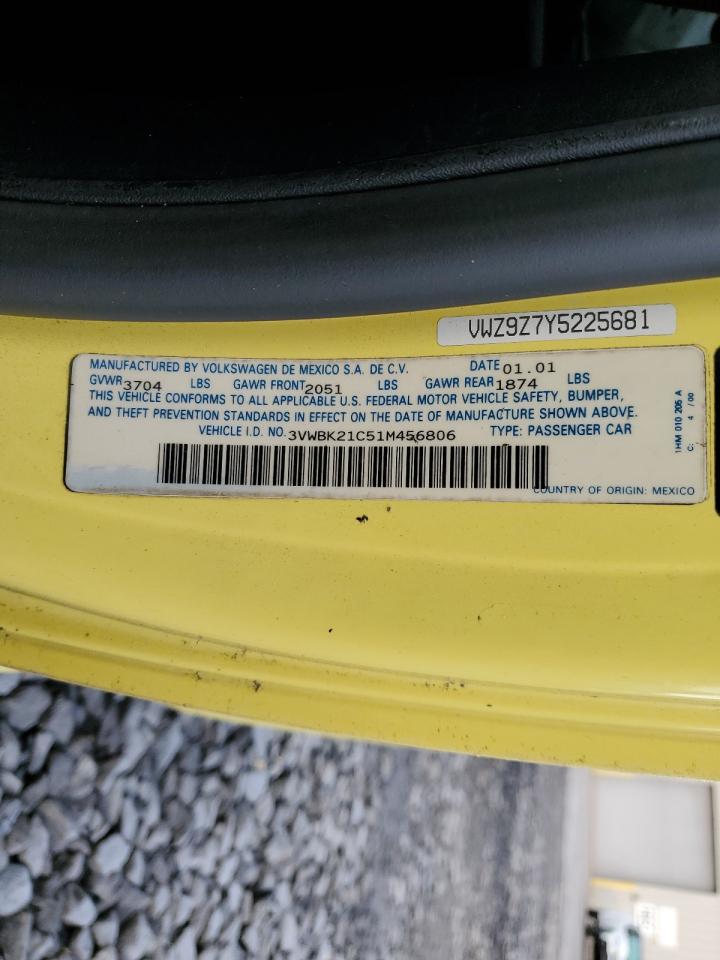 2001 Volkswagen New Beetle Gl VIN: 3VWBK21C51M456806 Lot: 92489315