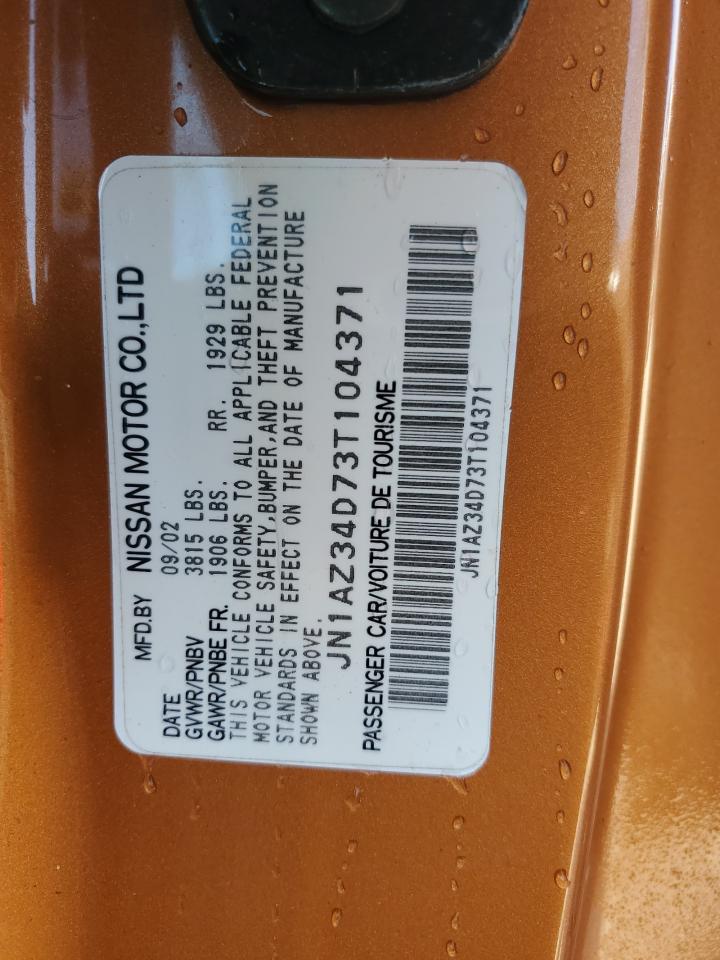 2003 Nissan 350Z Coupe VIN: JN1AZ34D73T104371 Lot: 92481645
