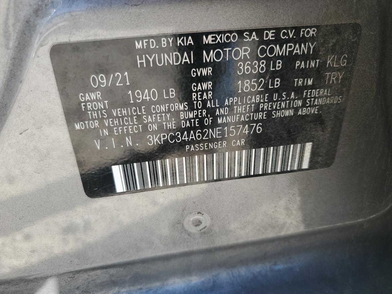 2022 Hyundai Accent Limited VIN: 3KPC34A62NE157476 Lot: 90715125