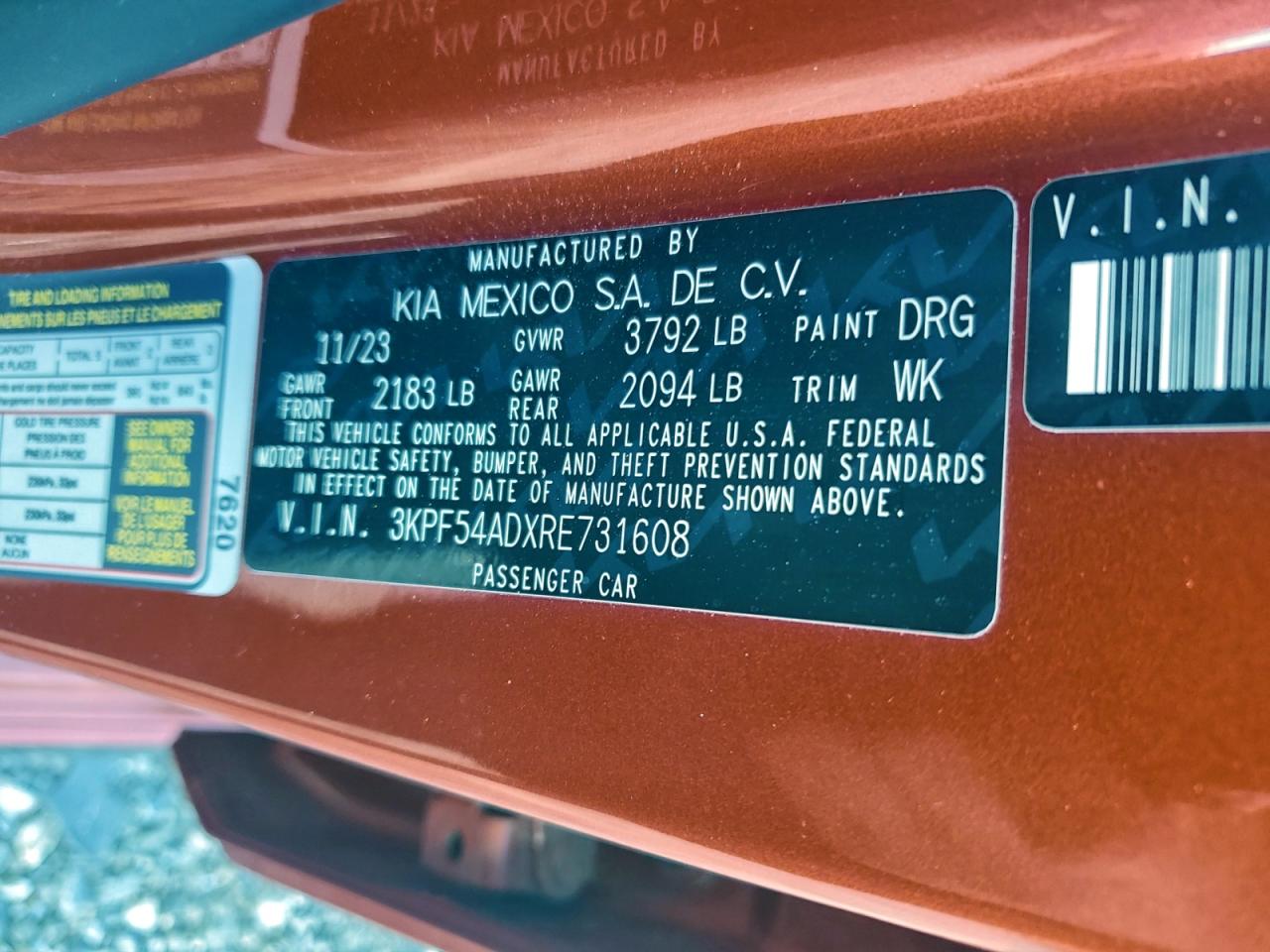 2024 Kia Forte Gt Line VIN: 3KPF54ADXRE731608 Lot: 93727265