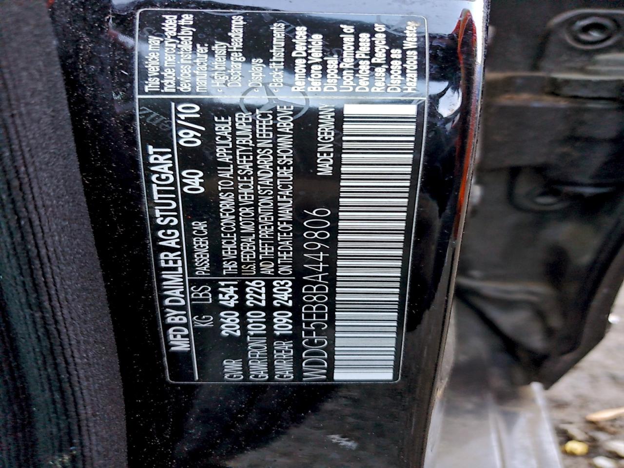 2011 Mercedes-Benz C 300 VIN: WDDGF5EB8BA449806 Lot: 92650535