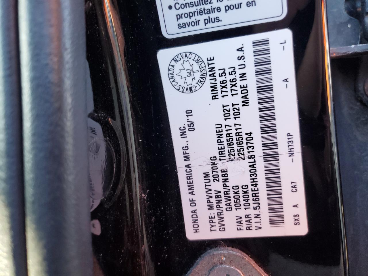 2010 Honda Cr-V Lx VIN: 5J6RE4H30AL813704 Lot: 90680175