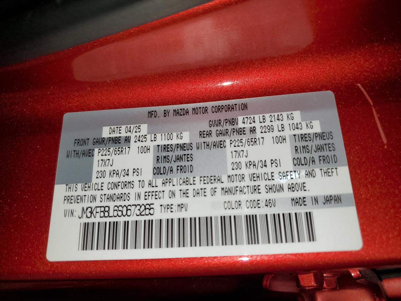 2025 Mazda Cx-5 Select VIN: JM3KFBBL6S0673265 Lot: 93666775