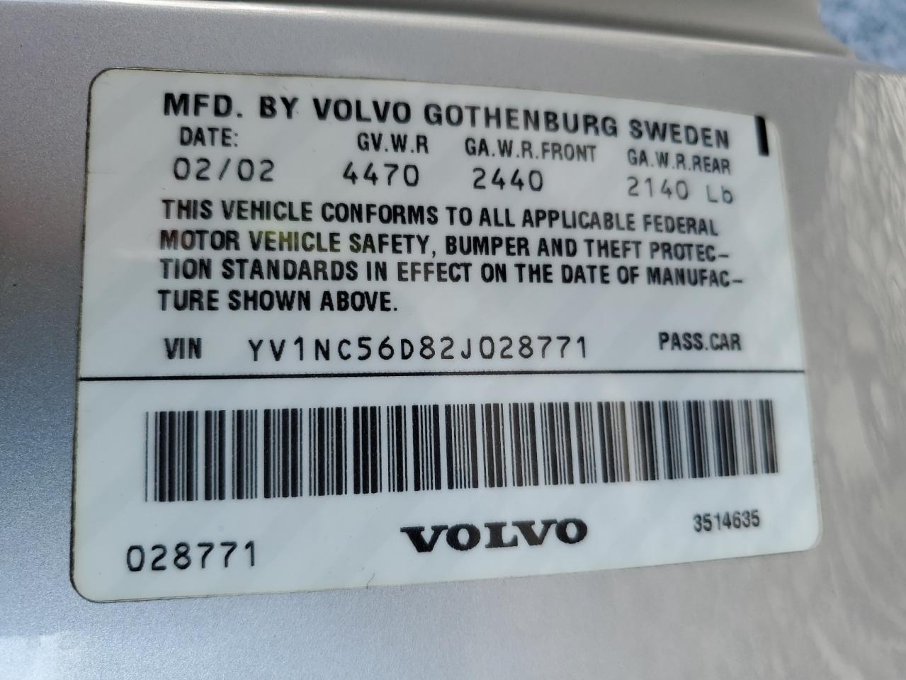 2002 Volvo C70 VIN: YV1NC56D82J028771 Lot: 93713875