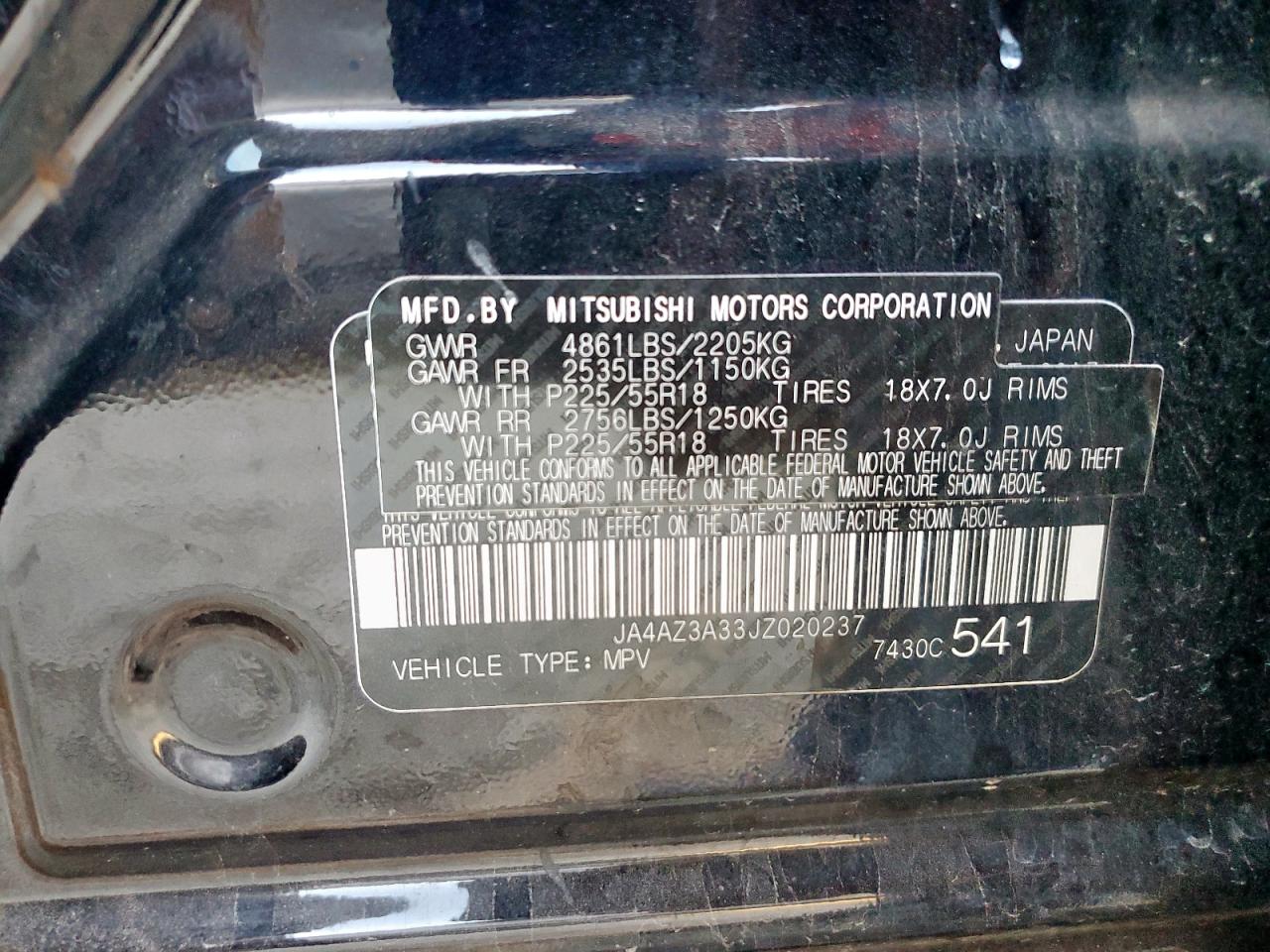 2018 Mitsubishi Outlander Se VIN: JA4AZ3A33JZ020237 Lot: 92939485