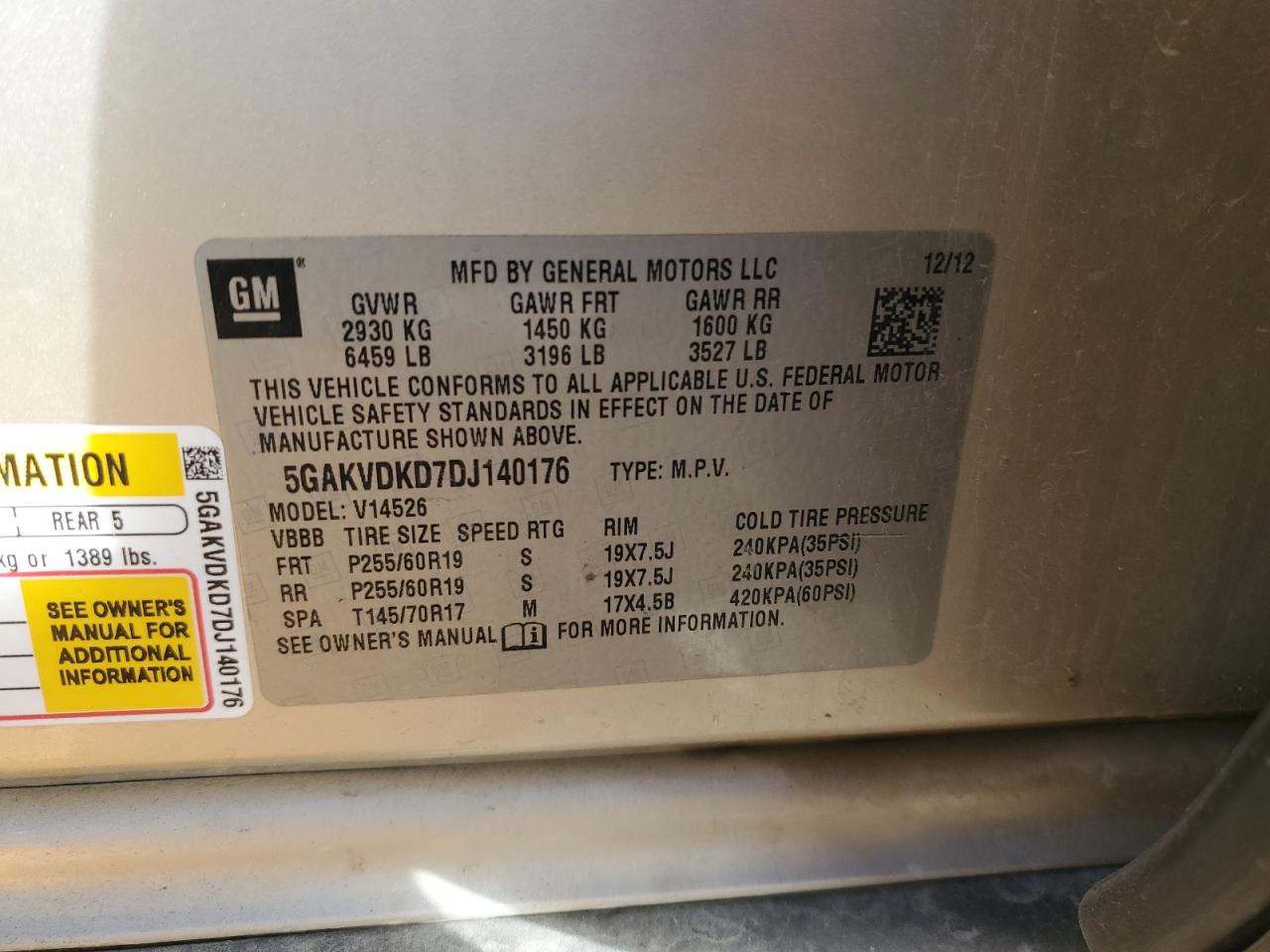 2013 Buick Enclave VIN: 5GAKVDKD7DJ140176 Lot: 91633035