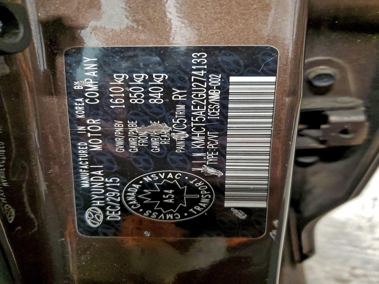 2016 Hyundai Accent Se VIN: KMHCT5AE2GU274133 Lot: 94347945