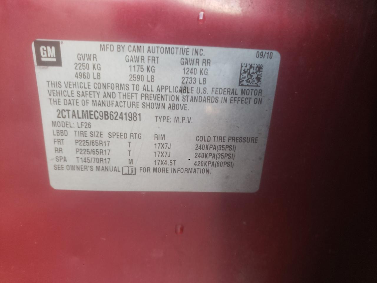 2011 GMC Terrain Sle VIN: 2CTALMEC9B6241981 Lot: 93363435