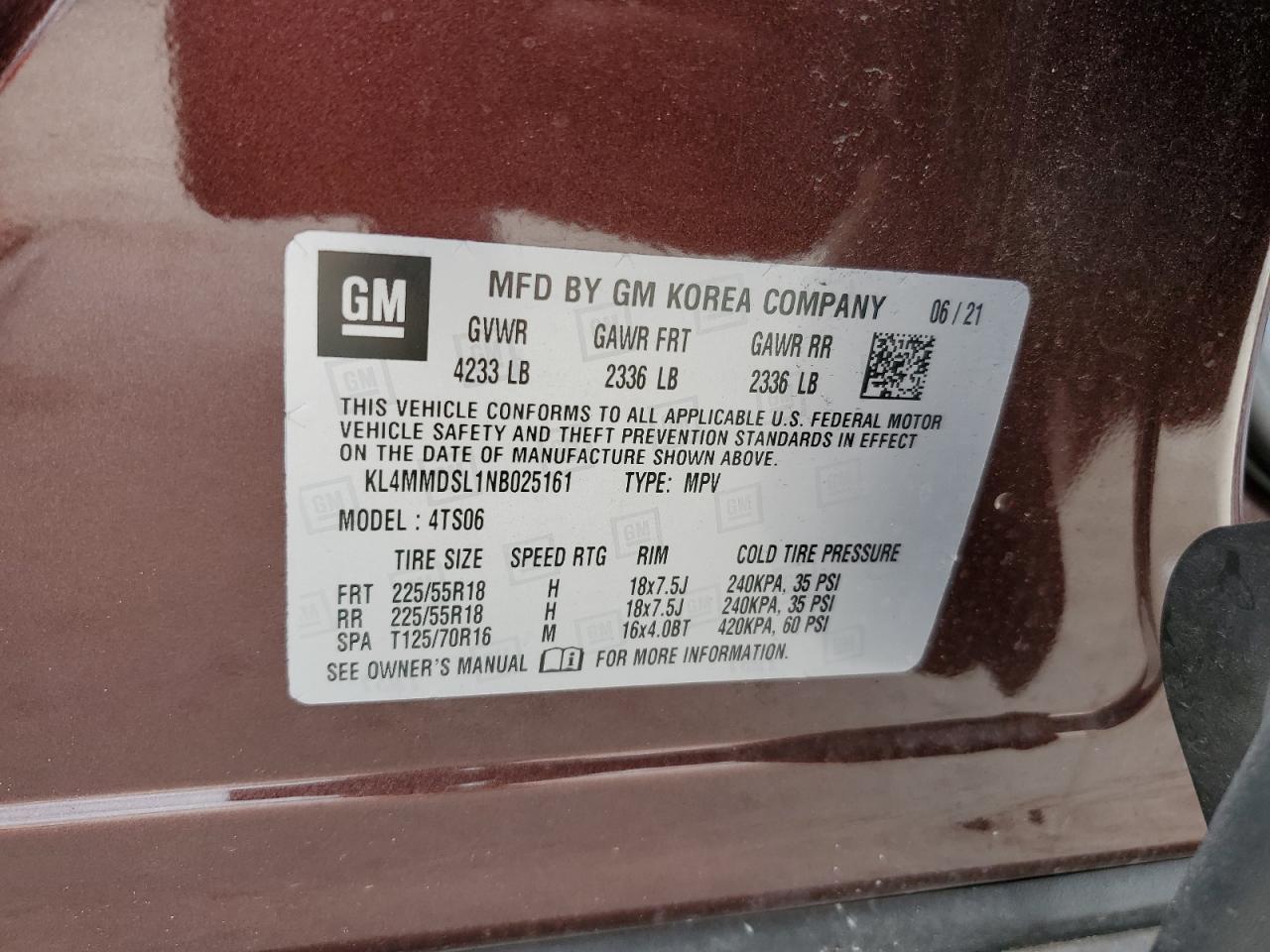 2022 Buick Encore Gx Select VIN: KL4MMDSL1NB025161 Lot: 91487125