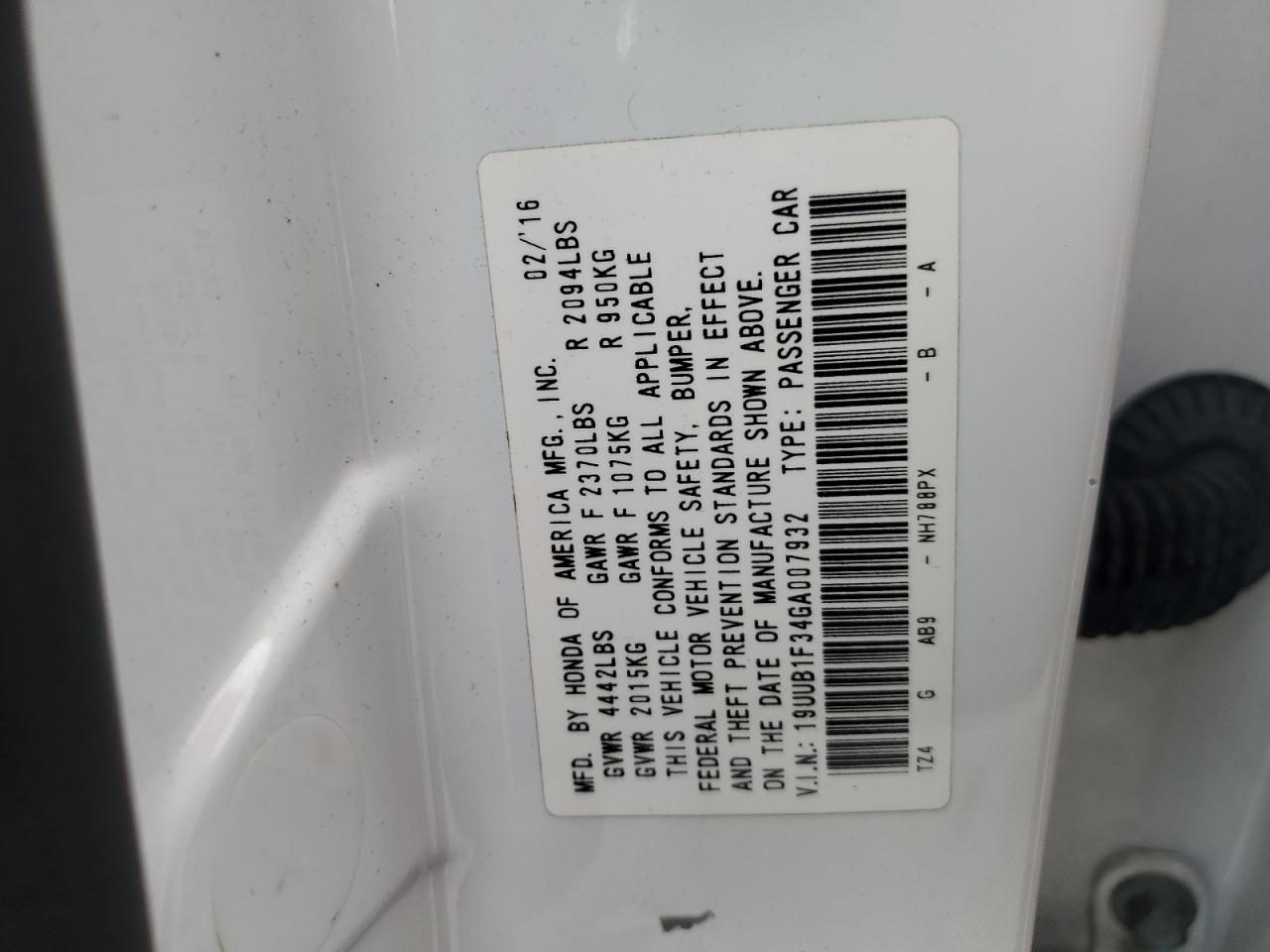 2016 Acura Tlx VIN: 19UUB1F34GA007932 Lot: 91852515