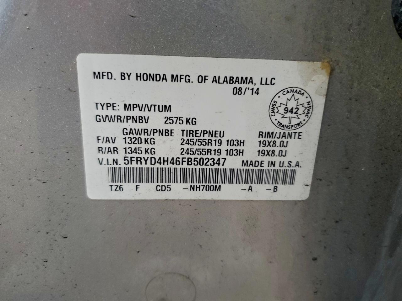 2015 Acura Mdx Technology VIN: 5FRYD4H46FB502347 Lot: 92475095