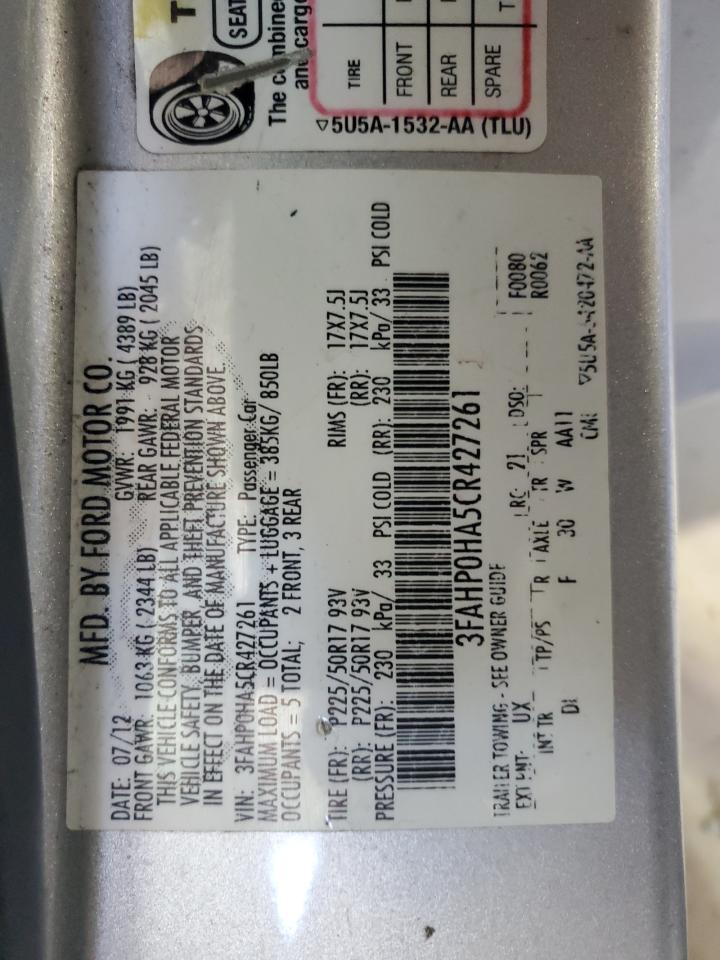 2012 Ford Fusion Se VIN: 3FAHP0HA5CR427261 Lot: 92345925