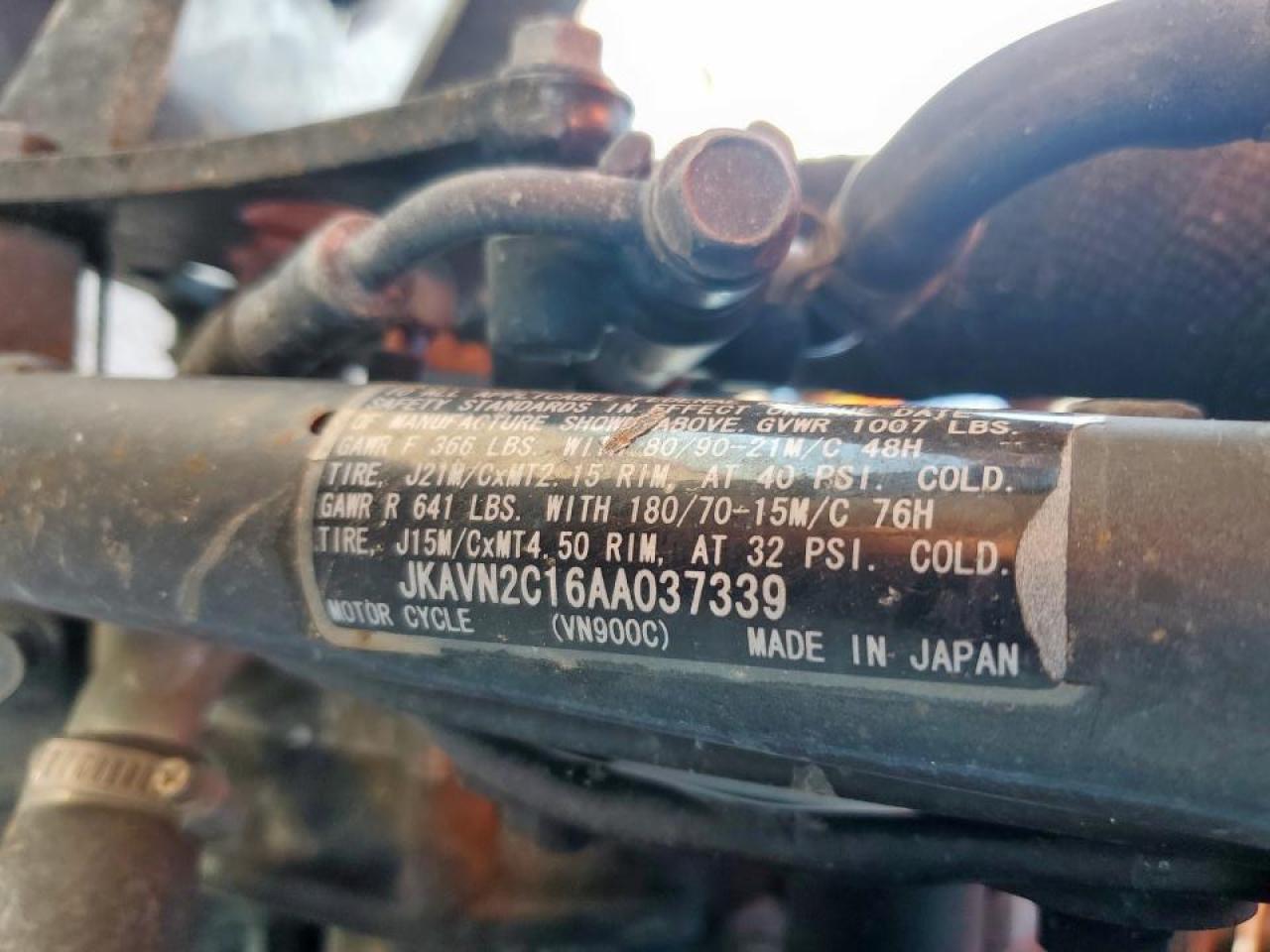 2010 Kawasaki Vn900 C VIN: JKAVN2C16AA037339 Lot: 89900065