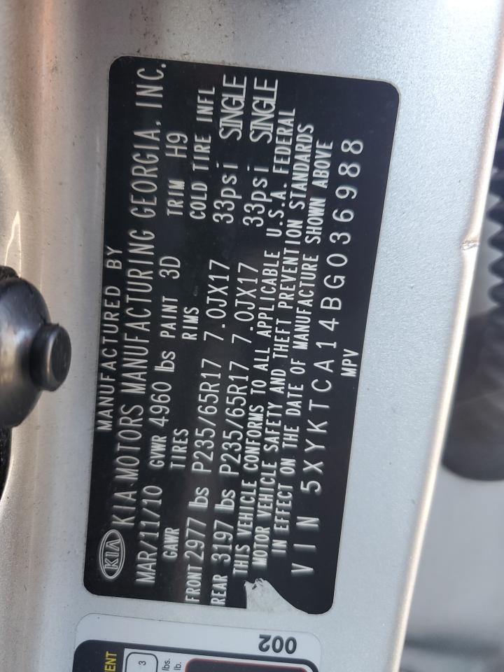 2011 Kia Sorento Base VIN: 5XYKTCA14BG036988 Lot: 91724215