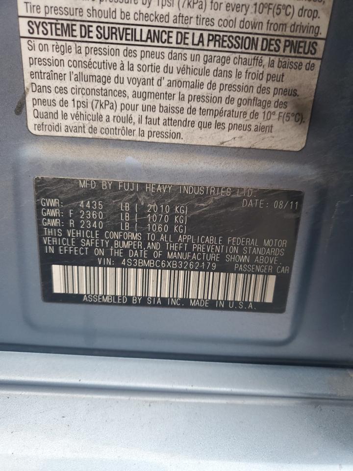 2011 Subaru Legacy 2.5I Premium VIN: 4S3BMBC6XB3262179 Lot: 93002705