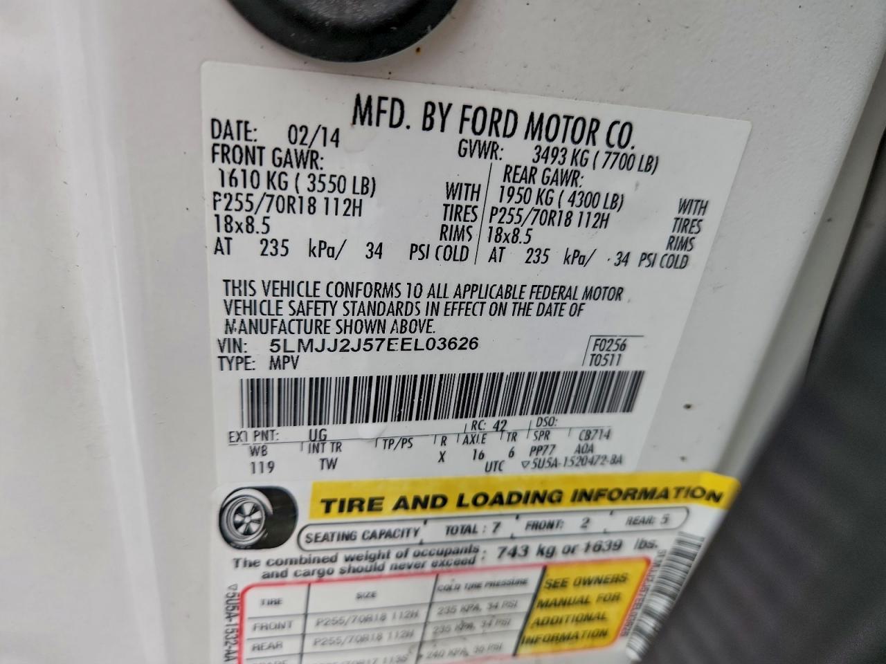 2014 Lincoln Navigator VIN: 5LMJJ2J57EEL03626 Lot: 93655215