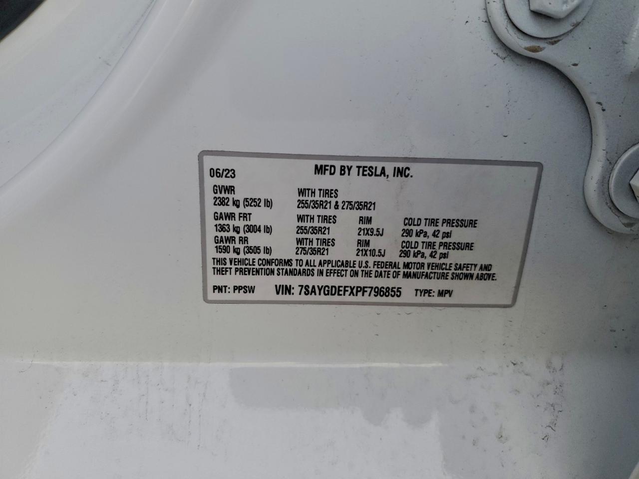 2023 Tesla Model Y VIN: 7SAYGDEFXPF796855 Lot: 94323875