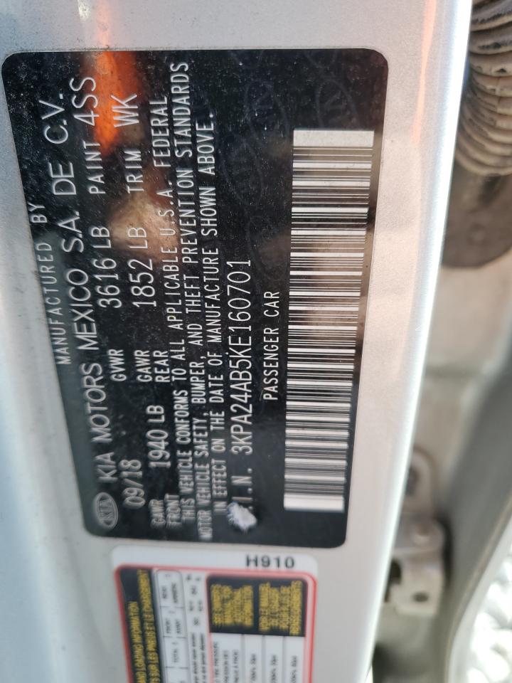 2019 Kia Rio S VIN: 3KPA24AB5KE160701 Lot: 92602505