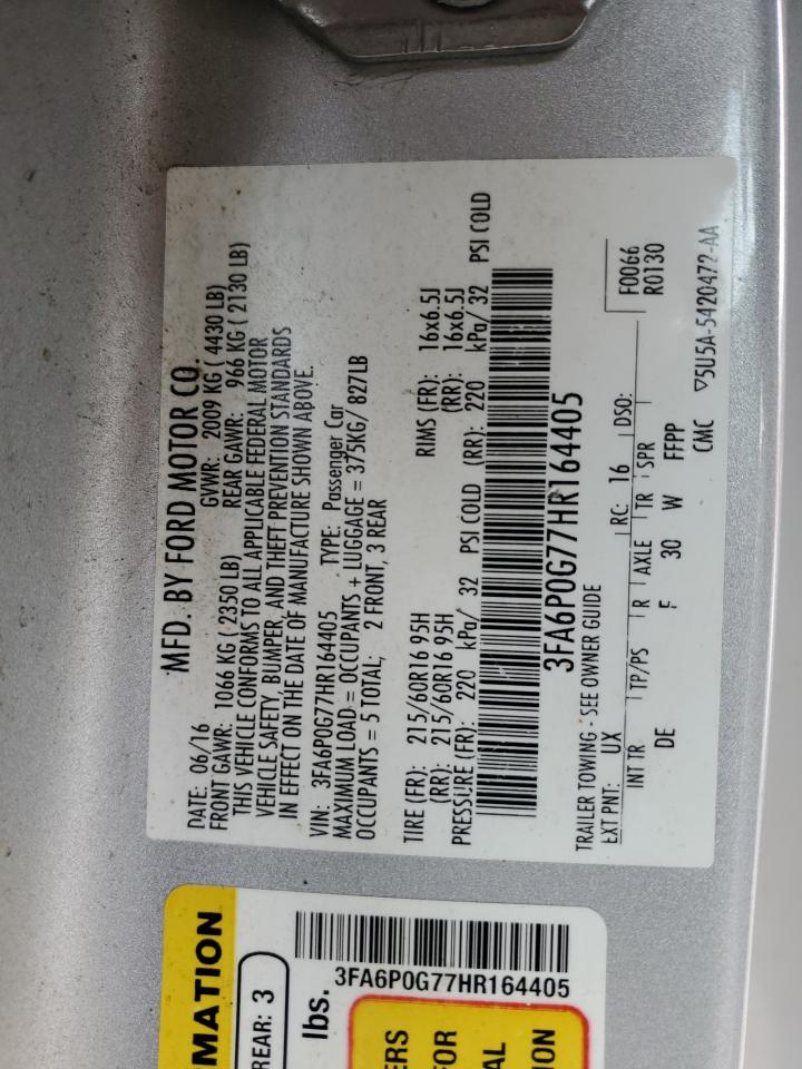 2017 Ford Fusion S VIN: 3FA6P0G77HR164405 Lot: 93388685