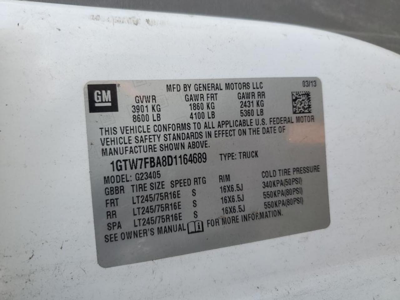 2013 GMC Savana 2500 Utility / Service Van VIN: 1GTW7FBA8D1164689 Lot: 92247715