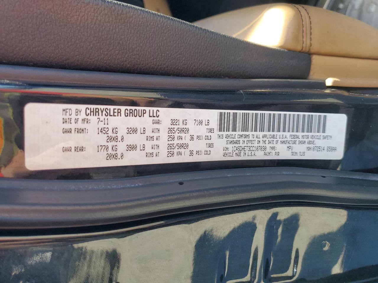 2012 Dodge Durango Citadel VIN: 1C4SDHET3CC107030 Lot: 92818515