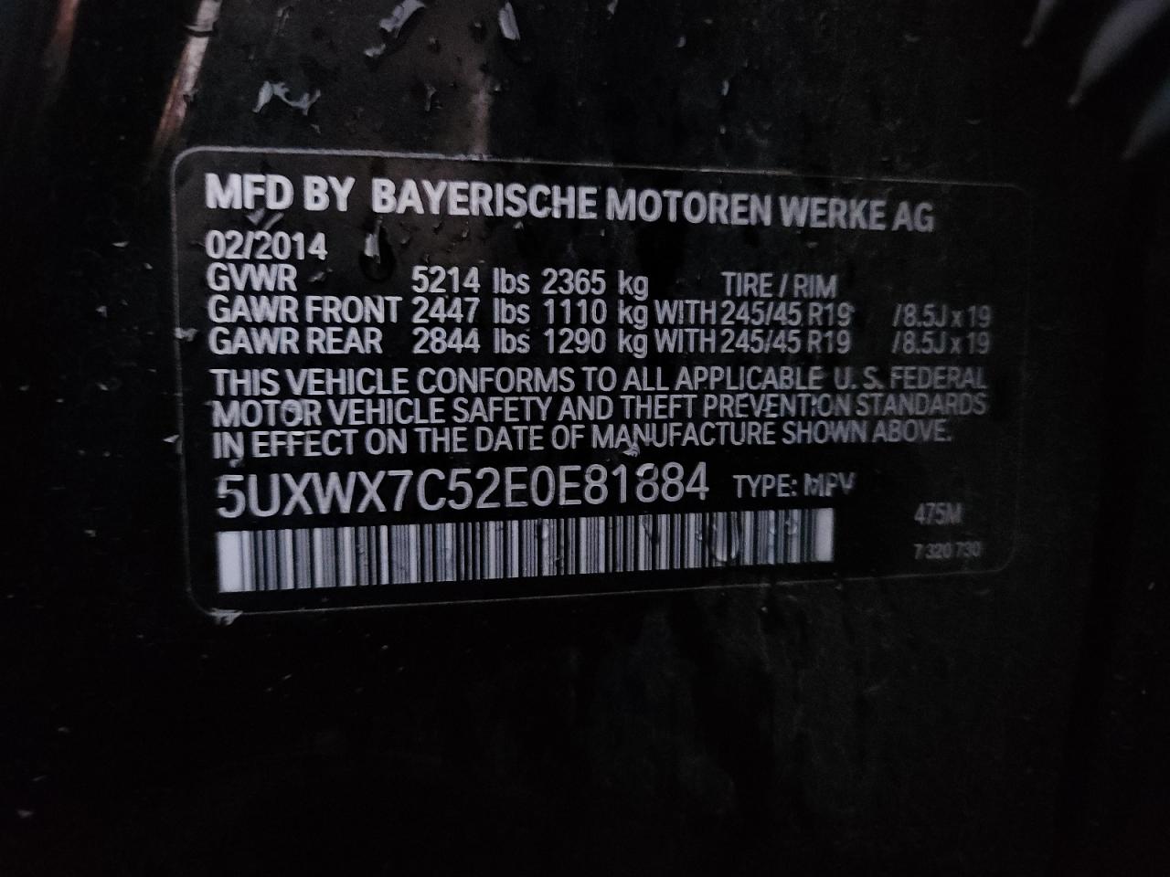 2014 BMW X3 xDrive35I VIN: 5UXWX7C52E0E81884 Lot: 90642195