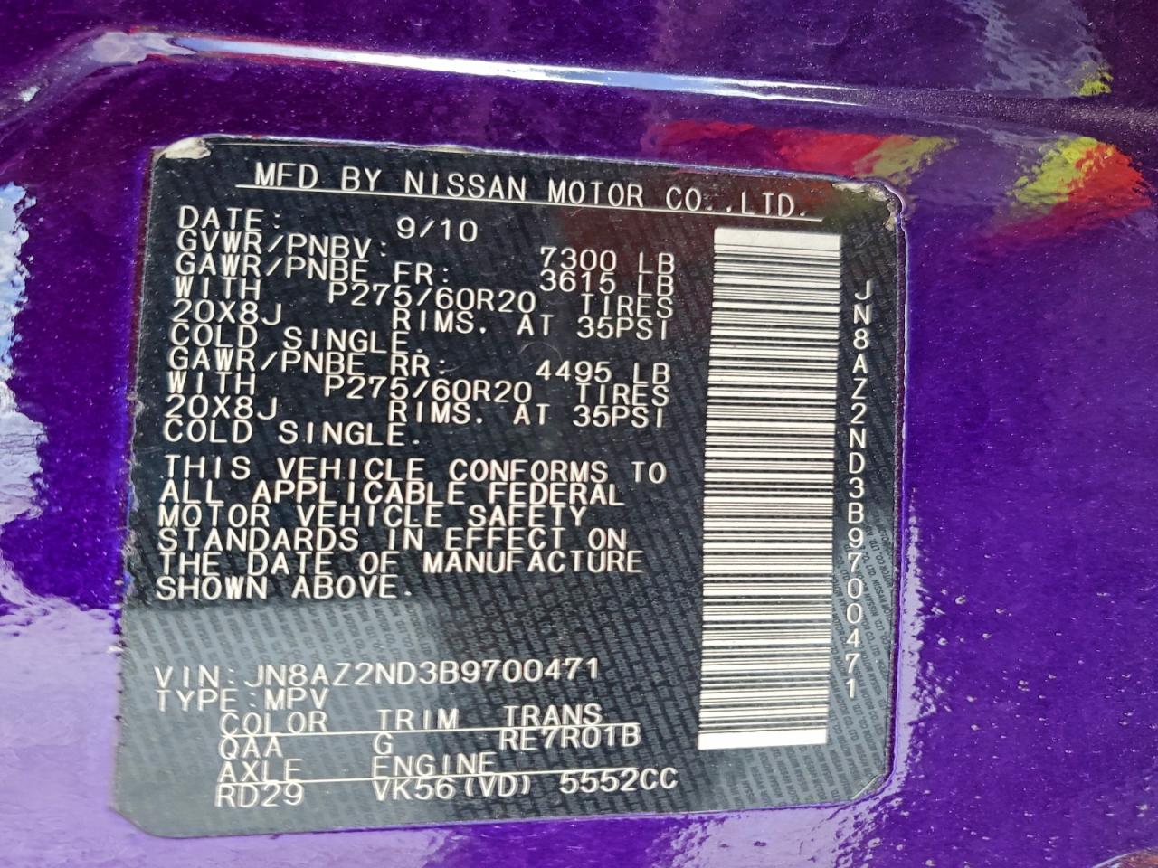 2011 Infiniti Qx56 VIN: JN8AZ2ND3B900471 Lot: 94479165