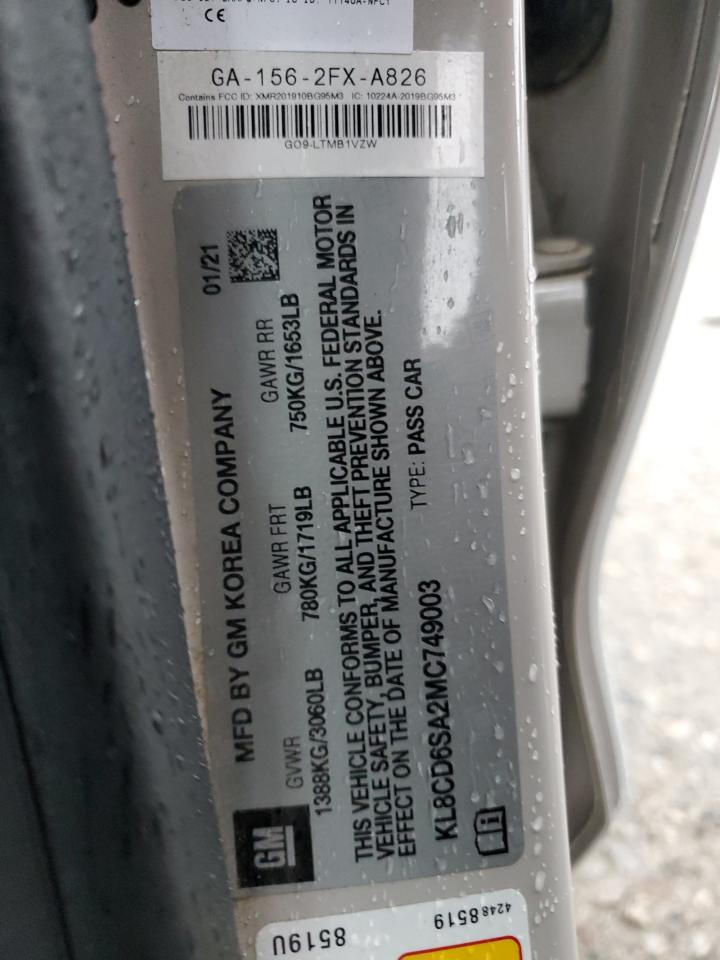 2021 Chevrolet Spark 1Lt VIN: KL8CD6SA2MC749003 Lot: 92505595