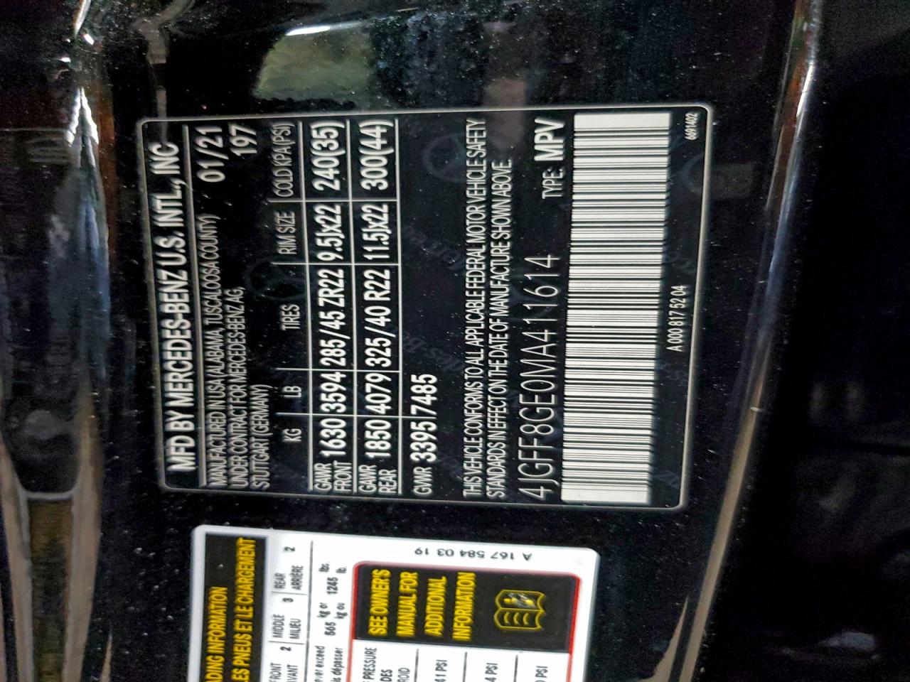 2021 Mercedes-Benz Gls 580 4Matic VIN: 4JGFF8GE0MA411614 Lot: 93715285