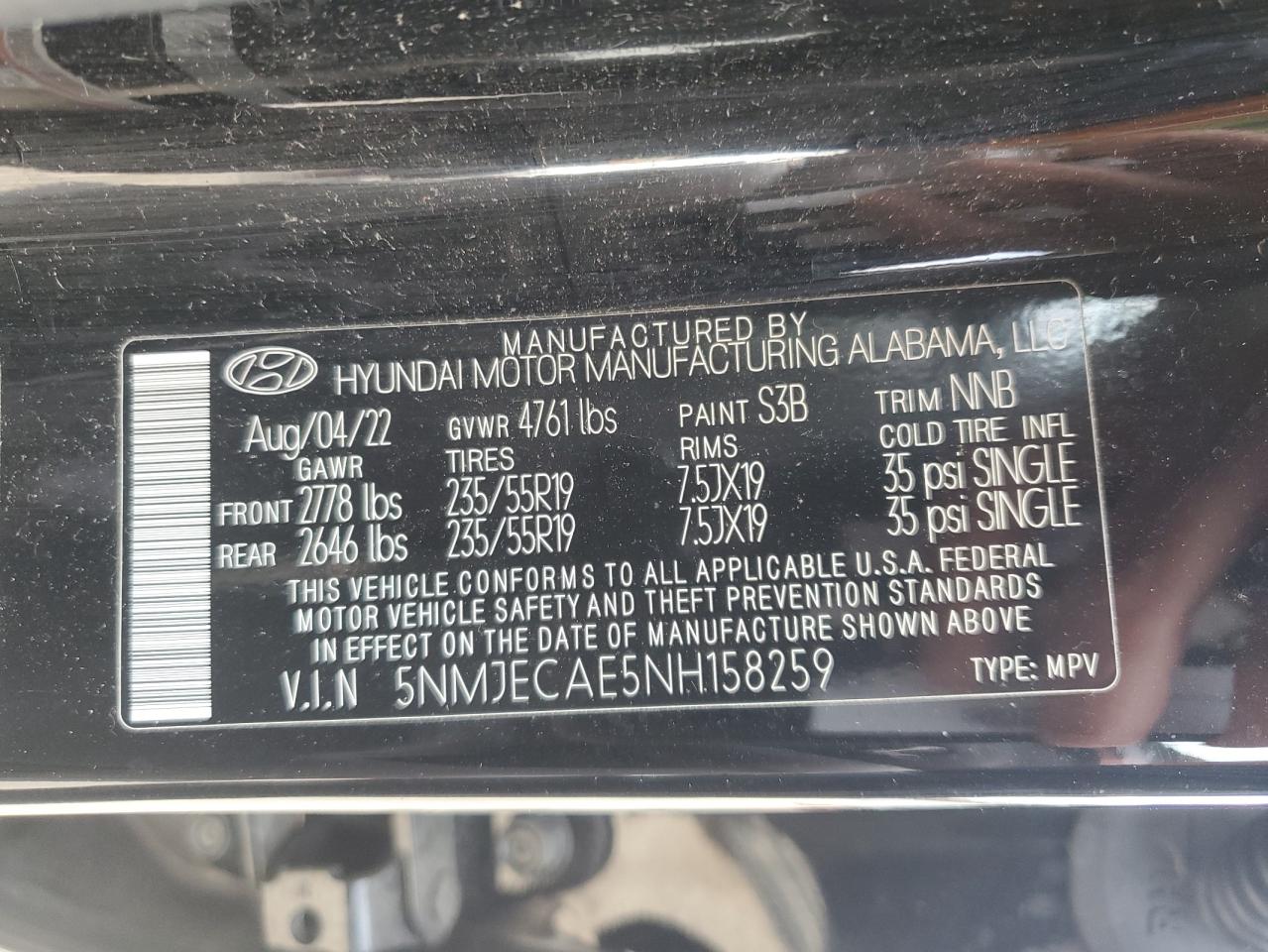 2022 Hyundai Tucson Limited VIN: 5NMJECAE5NH158259 Lot: 92597855