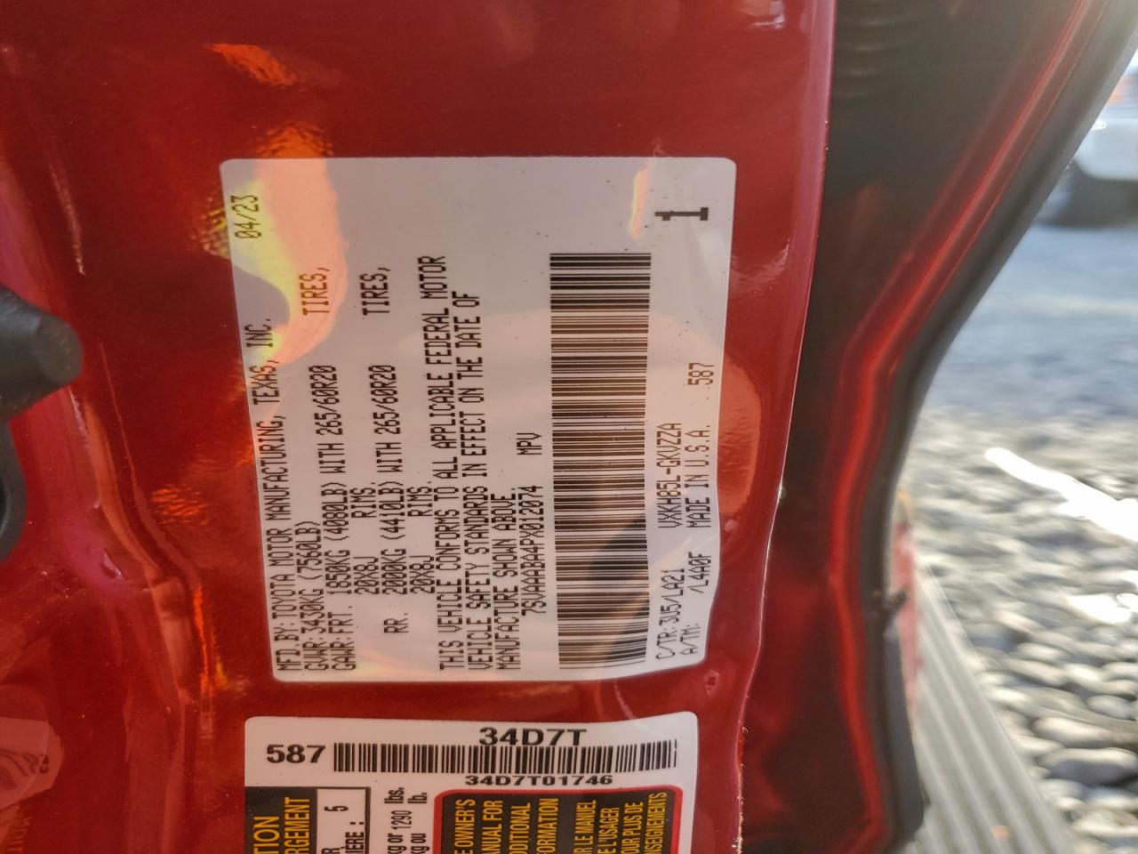 2023 Toyota Sequoia Sr5 VIN: 7SVAAABA4PX012074 Lot: 93838665