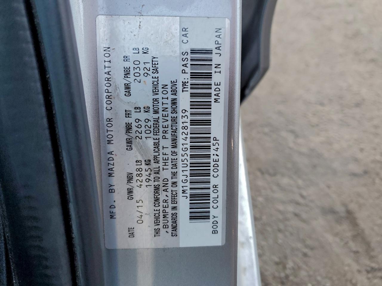 2016 Mazda 6 Sport VIN: JM1GJ1U55G1428139 Lot: 94228685