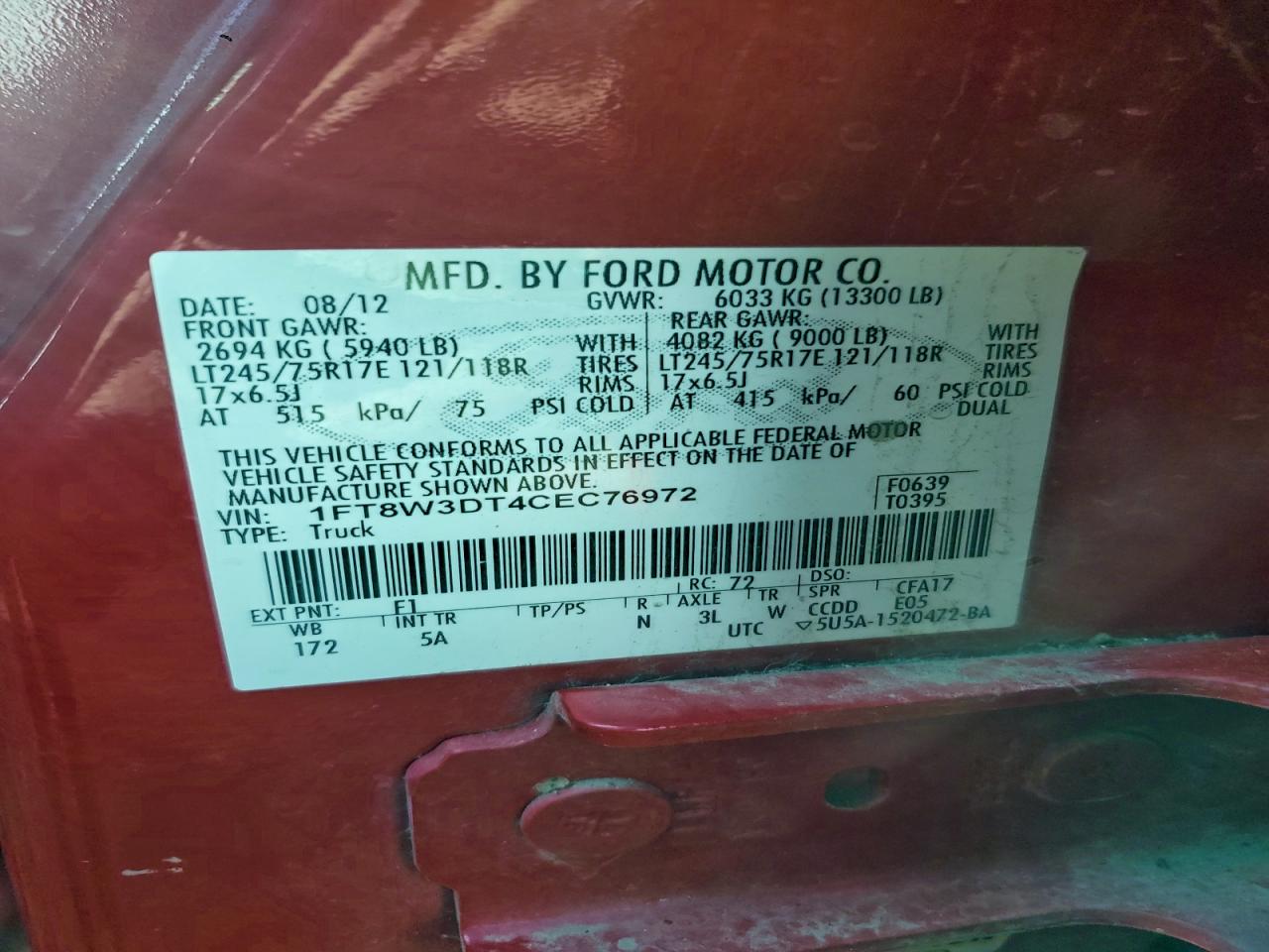 2014 Ford F350 Super Duty VIN: 1FT8W3BT1EEA11240 Lot: 91660035