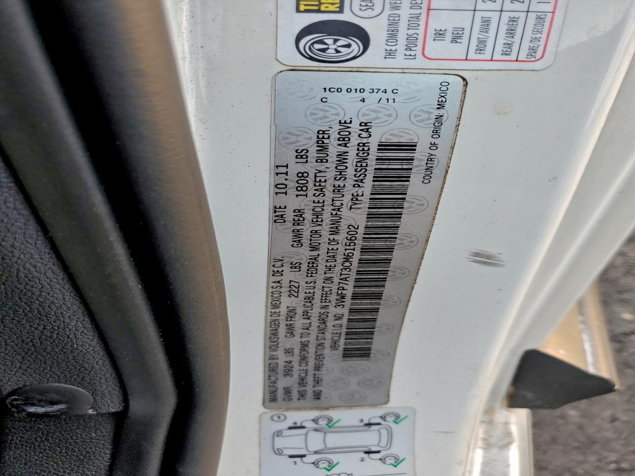 2012 Volkswagen Beetle VIN: 3VWFP7AT3CM615602 Lot: 93247555