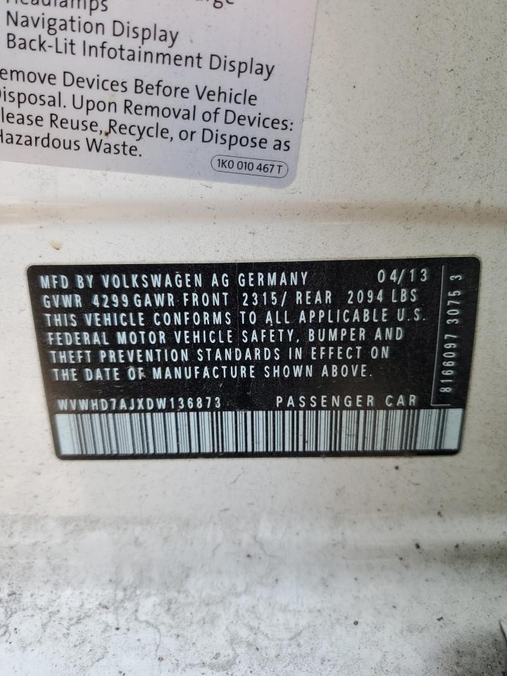 2013 Volkswagen Gti VIN: WVWHD7AJXDW136873 Lot: 93094025