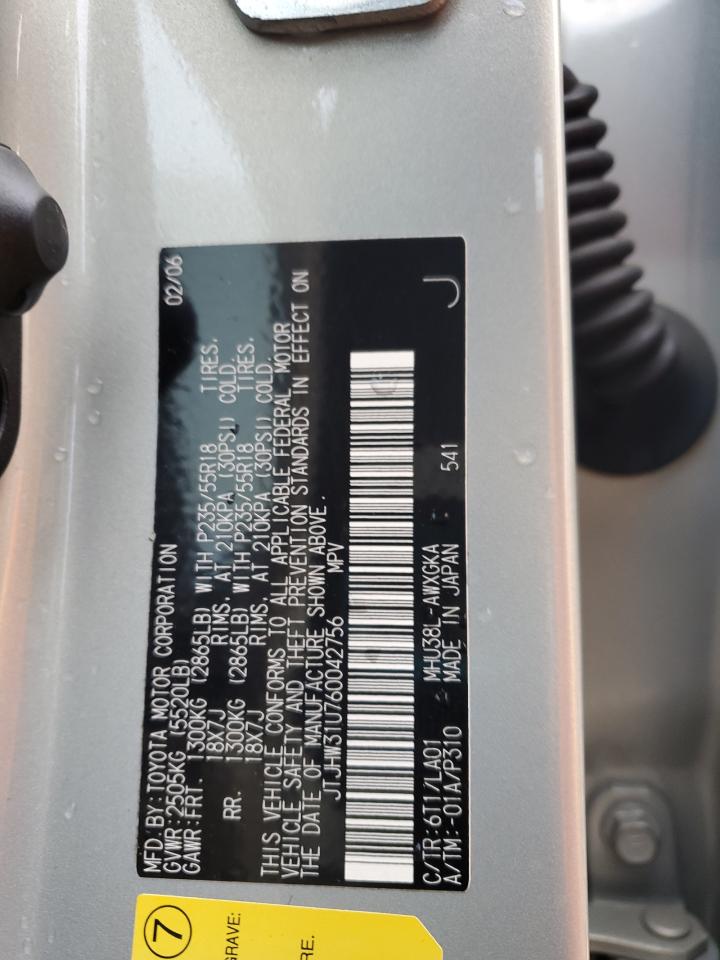 2006 Lexus Rx 400 VIN: JTJHW31U760042756 Lot: 91946475