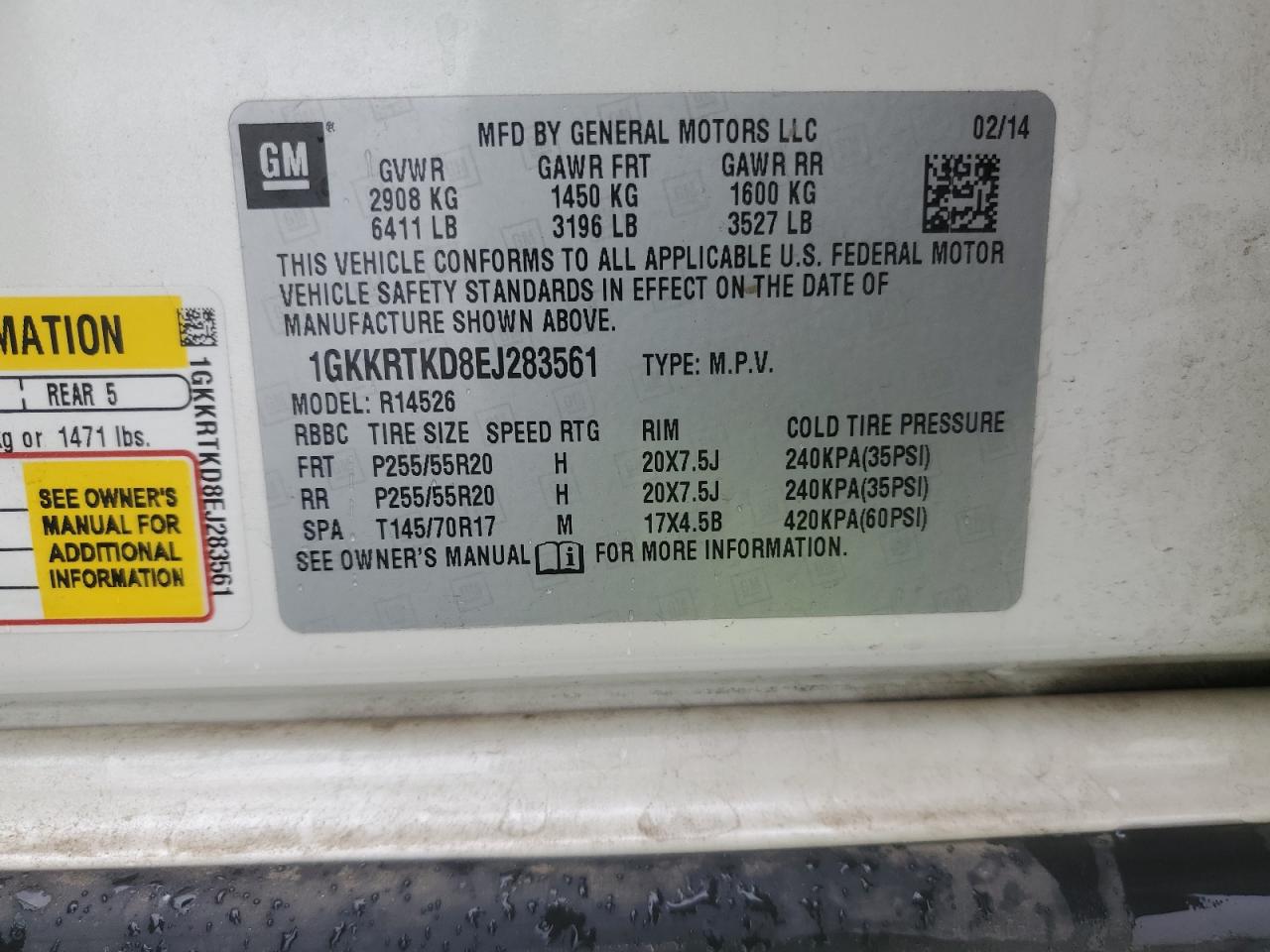 2014 GMC Acadia Denali VIN: 1GKKRTKD8EJ283561 Lot: 93925645