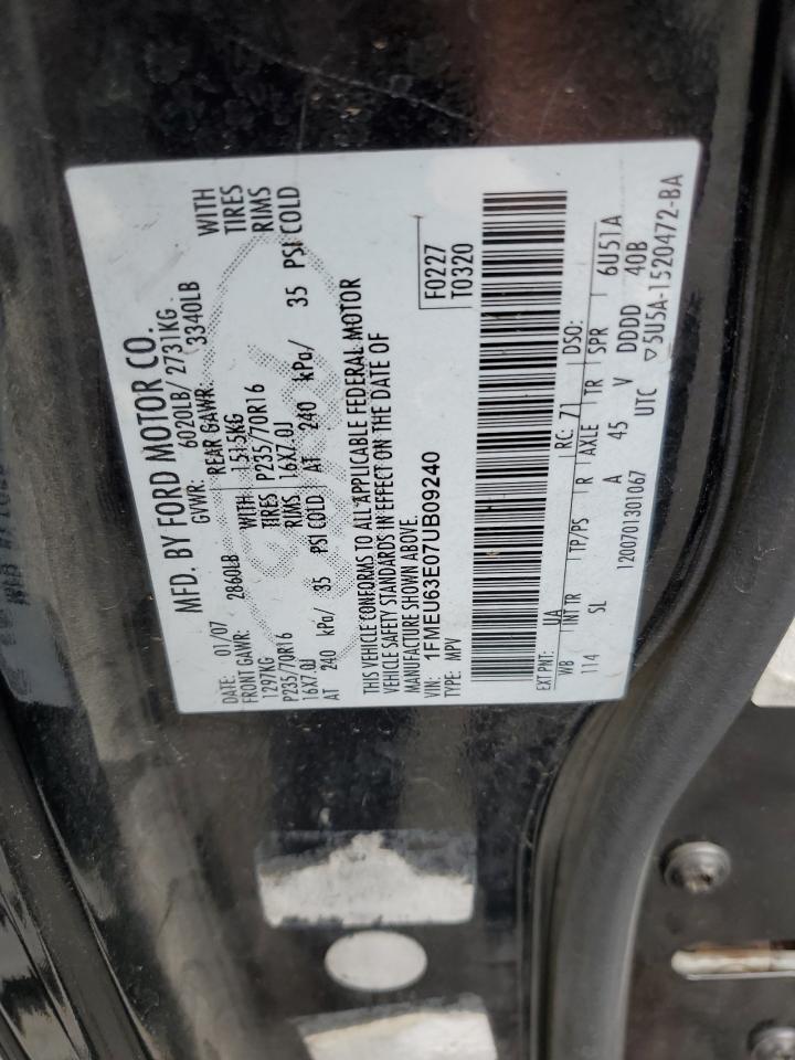 2007 Ford Explorer Xlt VIN: 1FMEU63E07UB09240 Lot: 92131605