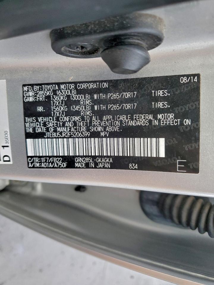 2015 Toyota 4Runner Sr5/Sr5 Premium VIN: JTEBU5JR2F5206399 Lot: 94215685