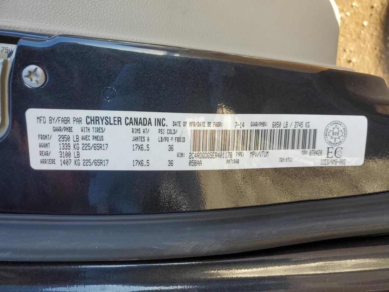 2014 Dodge Grand Caravan Crew VIN: 2C4RDGDG5ER401178 Lot: 92408395