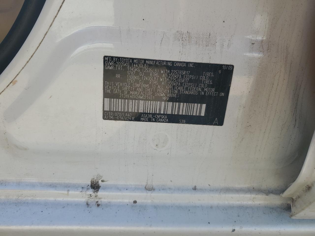 2010 Toyota Rav4 Limited VIN: 2T3YF4DV2AW021461 Lot: 90927795